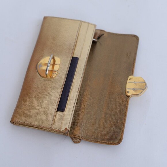 Prada Gold Saffiano Leather Pushlock Flap Wallet - Picture 10 of 14